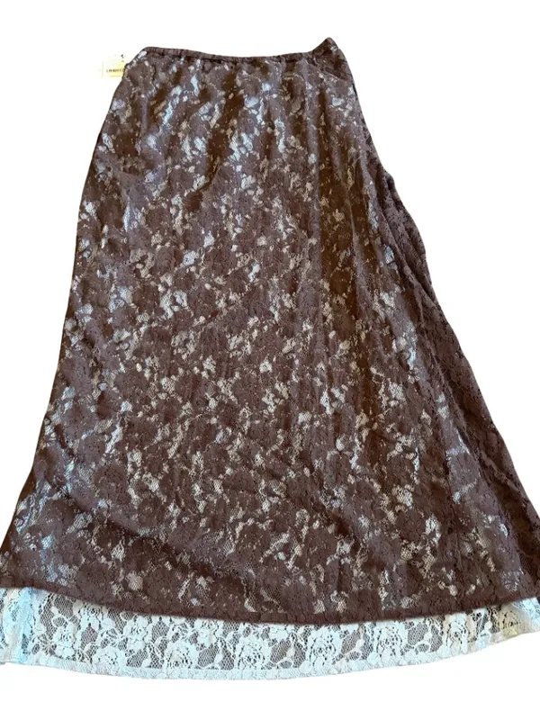 Free People FP One Solene Iced Chocolate High Low Maxi Skirt Stretch Lace NWT - Image 11