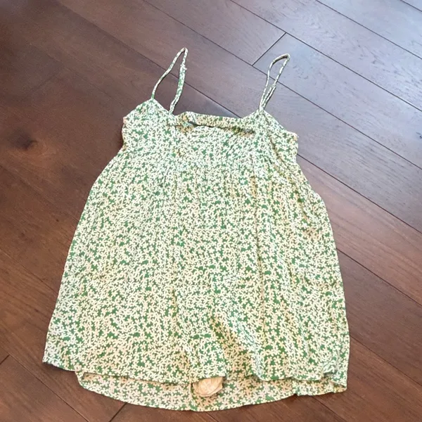 GARAGE Green & White Floral Dress W/ Built In Shorts Medium C3-006 - Image 3