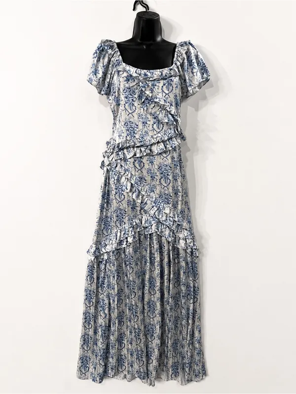 LoveShackFancy Kenya Ruffled White and Blue Floral Maxi Dress Size 2 - Image 5