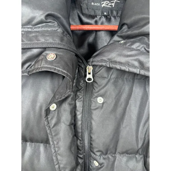 Black Rivet Puffer Coat XL Down Feather Longline Black Quilted Winter‎ Jacket - Image 3