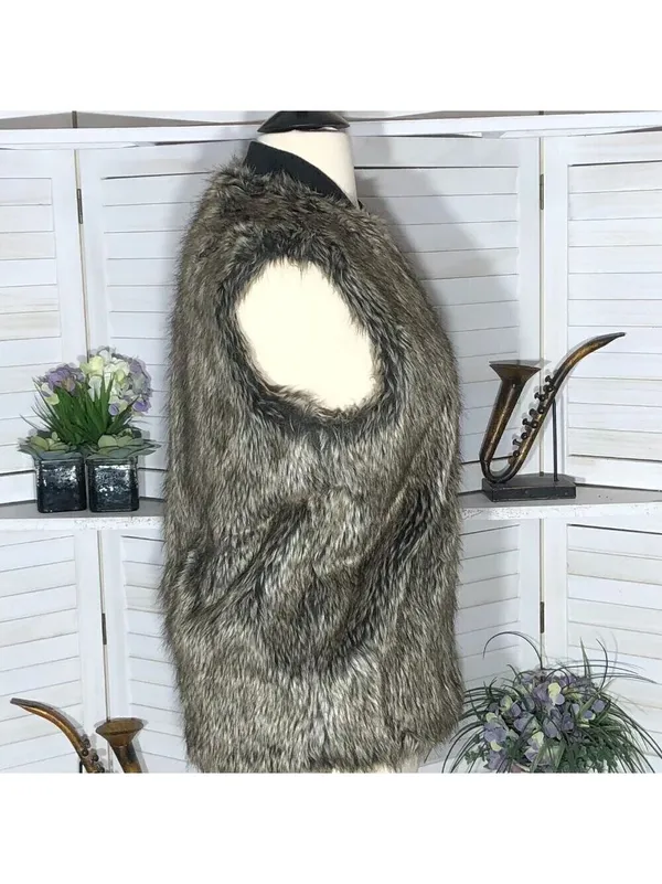 Asos Faux Fur brown vest pockets zipper ski resort travel elegant steampunk cozy - Image 3