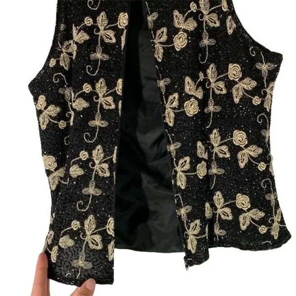 Laurence Kazar Silk Beaded Top Size Large Floral Embroidered Sleeveless Sz L - Image 5