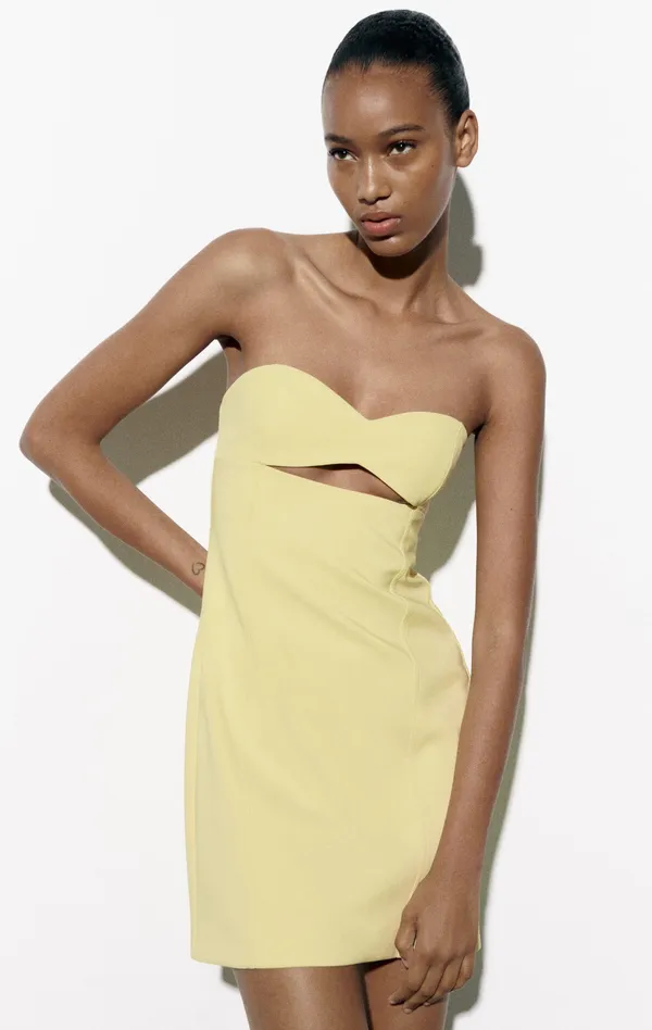 ZARA Bodycon Strapless Mini Lemon Party Coctail Shower Bridal 🍋Dress - Image 19