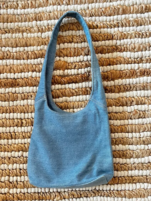 Y2K light Blue Denim Shoulder mini Bag with Lace-Up Detail - Image 4