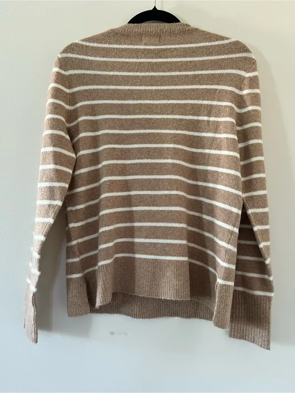 J Crew Wool Blend Striped Sweater Small Tan Cream Preppy Old Money Quiet Luxury - Image 5