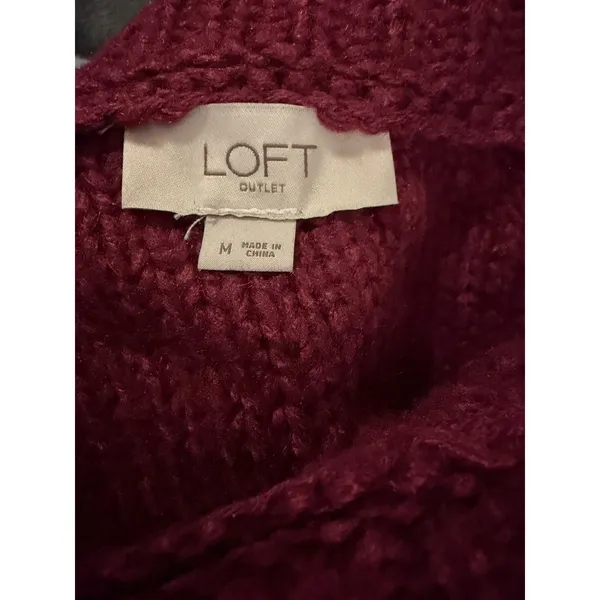 Ann Taylor Loft Women's Maroon Crew Neck Sweater Sz M lace knit warm cozy raglan - Image 5