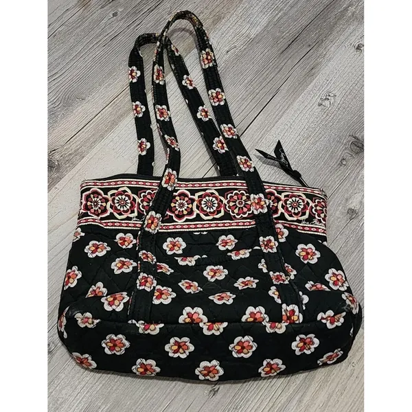 Vera Bradley Women's Pirouette‎ Large Quilted Floral Tote Shoulder Handbag Black - Image 2