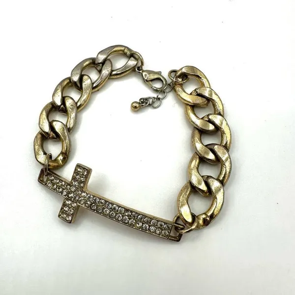 Gold tone rhinestone cross link bracelet - Image 2