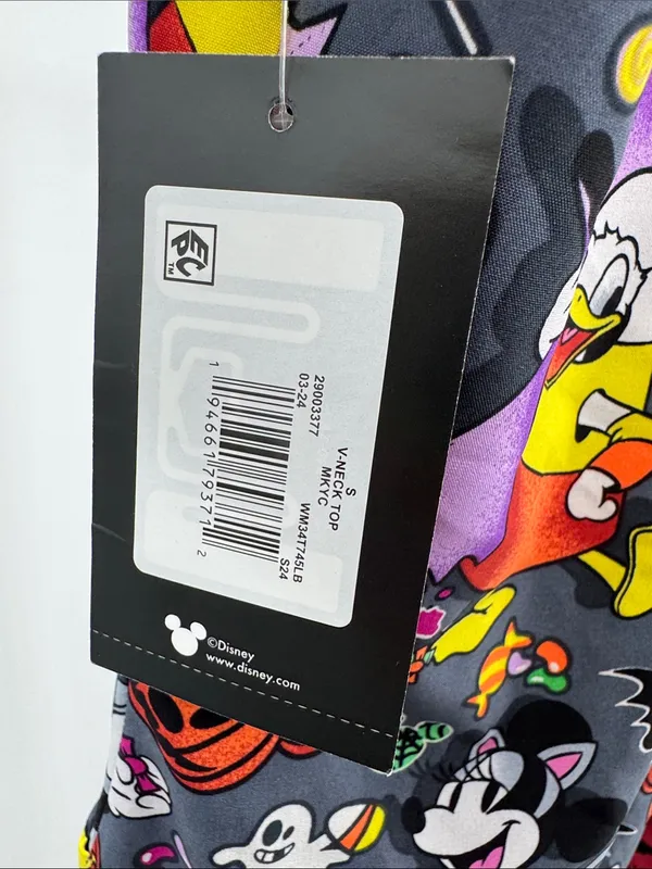 Disney Women’s Multicolor Halloween Print V-neck scrub top Mickey goofy S new - Image 5