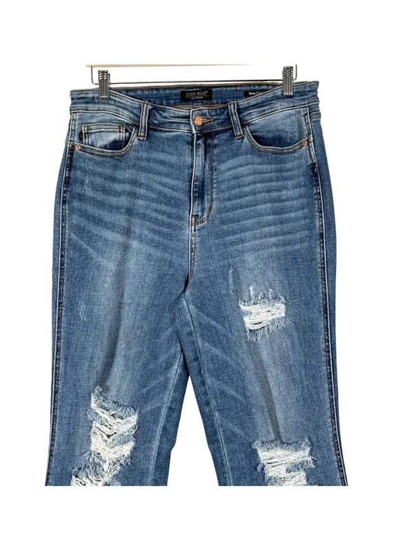 NEW Judy Blue High Waist Destroy Fray Hem Bootcut Jeans Size 31 - Image 7