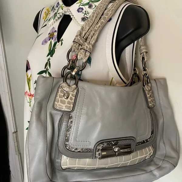 Coach Large Snake Embossed Gray Leather Shoulder - Image 7