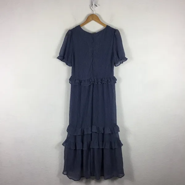 NWT Lulus Know Your Heart Midi Dress Medium Dusty Blue Polka Dot Ruffled - Image 16