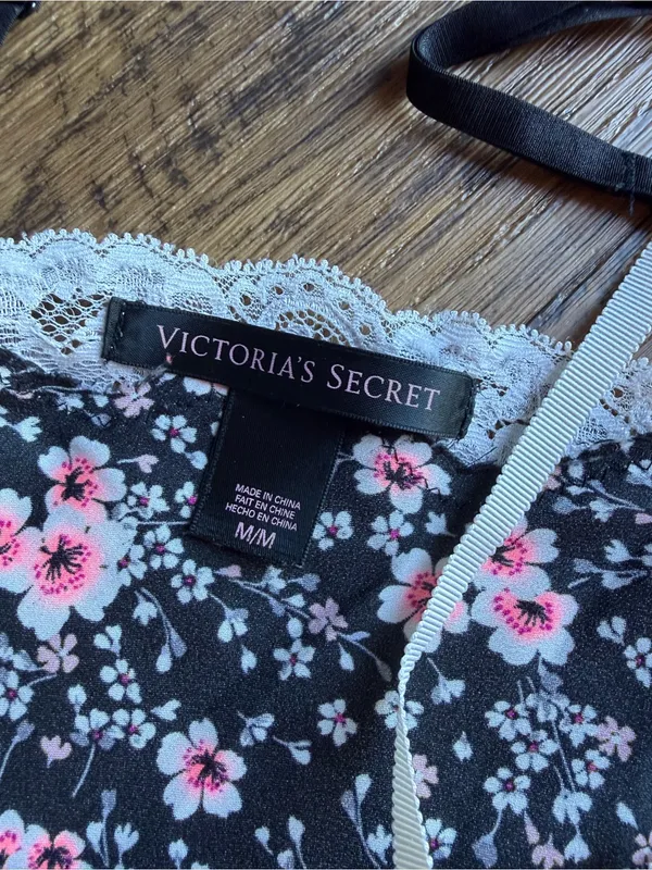 Victoria's Secret Black Satin Lace Floral Chemise Slip Dress Size Medium - Image 3