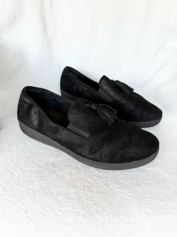 FitFlop Superskate Tassel Loafers Size size 10 Black Slip On Comfort Suede - Image 7