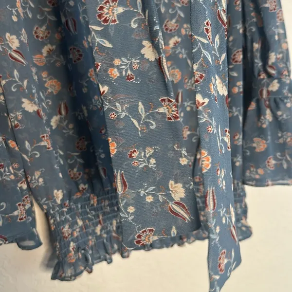 Misa NEW Revolve Blue Sheer Top Girly Feminine Coquette Preppy Floral Neck Tie - Image 6
