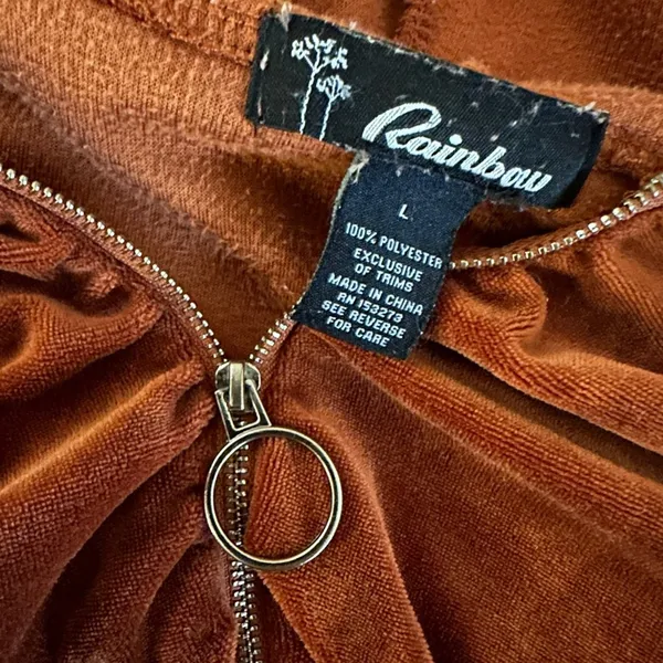 Rust Orange Velvet Crop Hoodie Full Zip Y2K Long Sleeve Ruched 70s Fall - Image 5