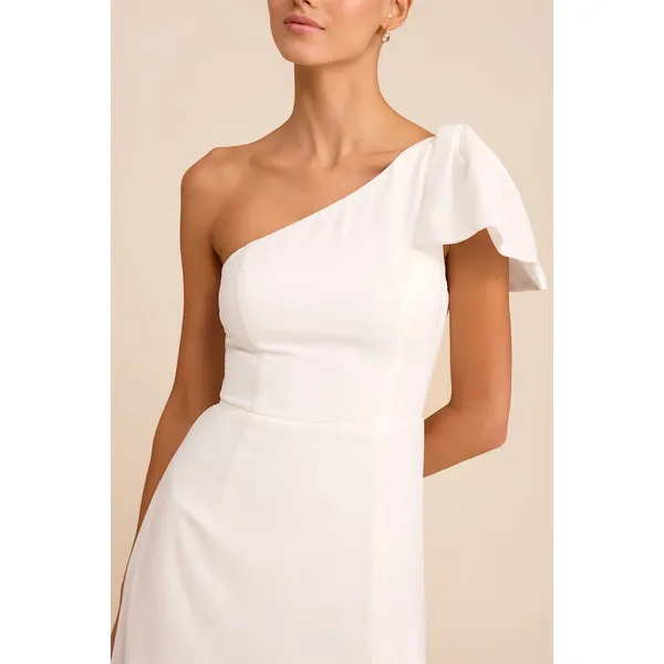 Lulus Simply Brilliant White One-Shoulder Bow Maxi Dress Formal Wedding XL NWT - Image 4