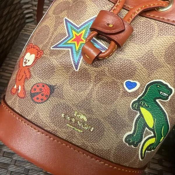 Coach Mini Bucket Bag In Signature Canvas With Sticker Print CW300 - Image 5