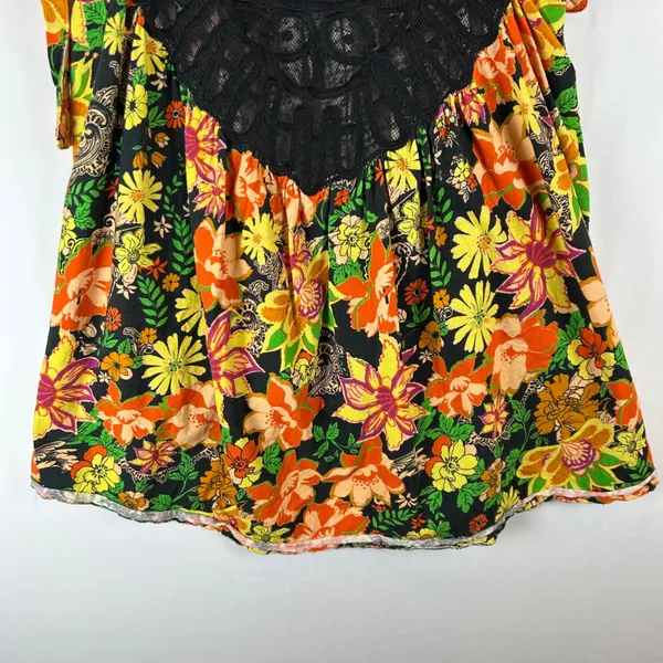 Free People Bali Moroccan Floral Tie Shoulder Tunic‎ Top Black Lace Small - Image 8