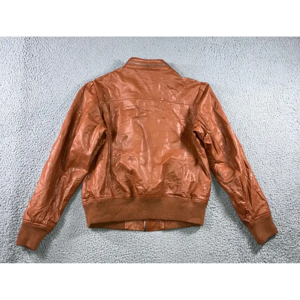 Faux Leather Bomber‎ Jacket Women 1X Cognac Brown Moto Zip Up Edgy Grunge Biker - Image 3