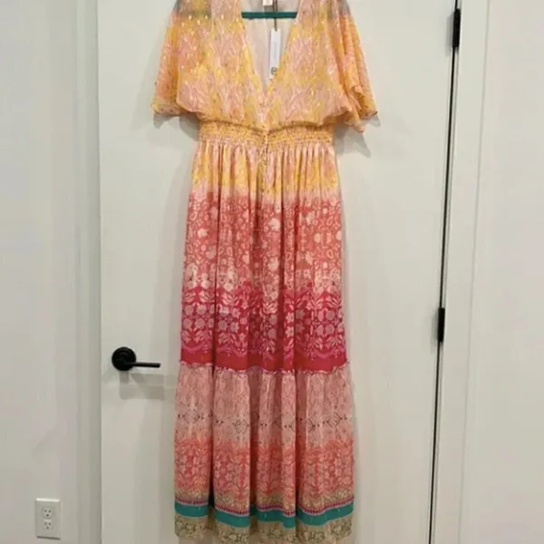NEW House Of Harlow 1960 Ruffled Tiered Floral Metallic Maxi‎ Dress - Image 7