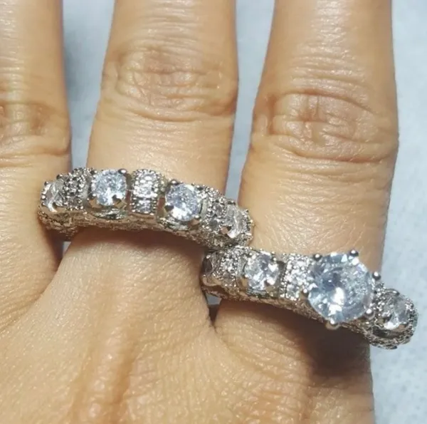 2pcs lot Crystals 925 Silver Plated Ring Size 8 - Image 3