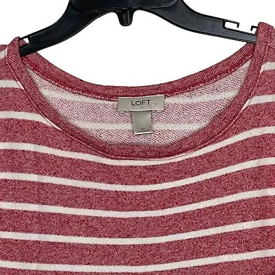 Ann Taylor Loft Womens Sweatshirt Size Medium Red With‎ White Stripes Pockets - Image 2