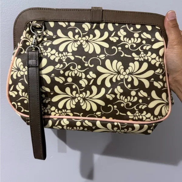 Petunia Pickle Bottom‎ Floral Pink And Brown Cross Town Clutch Wristlet & Pad G - Image 3