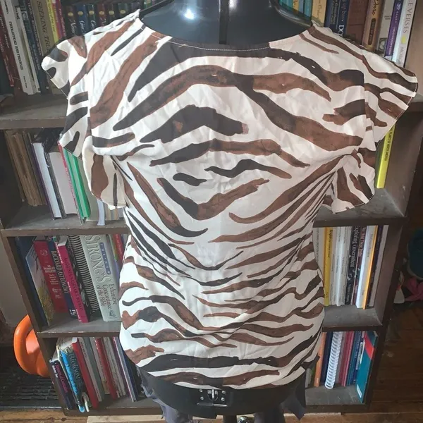CAbi S Simone brown zebra ruffle sleeve feminine blouse - Image 2