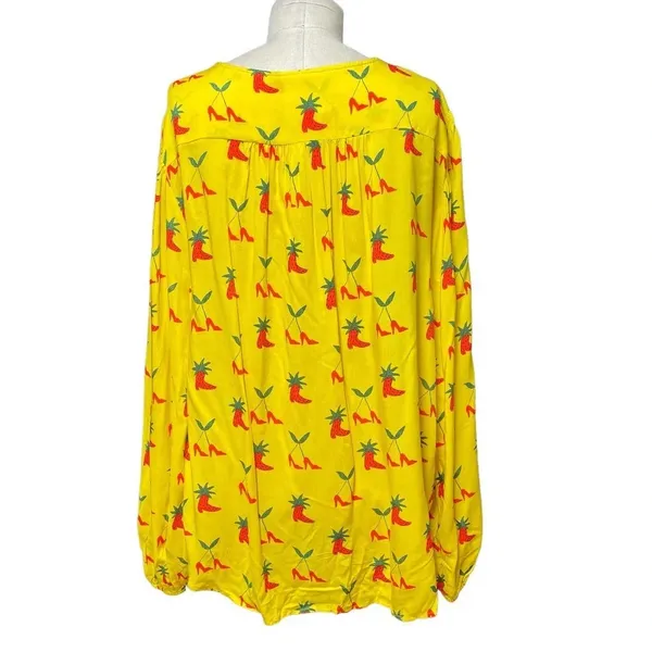 Anthropologie Kendra Dandy‎ Dreamer Top Blouse Button Strawberry Yellow Size 14 - Image 4