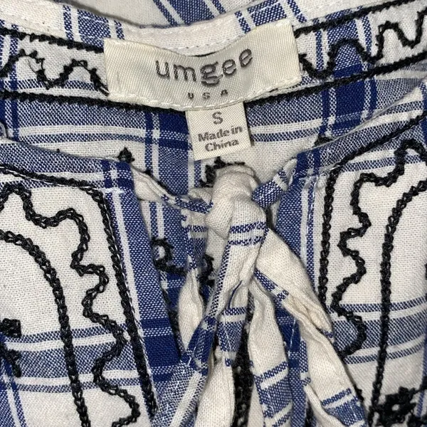 Umgee blue plaid floral embroidered dress size small - Image 9