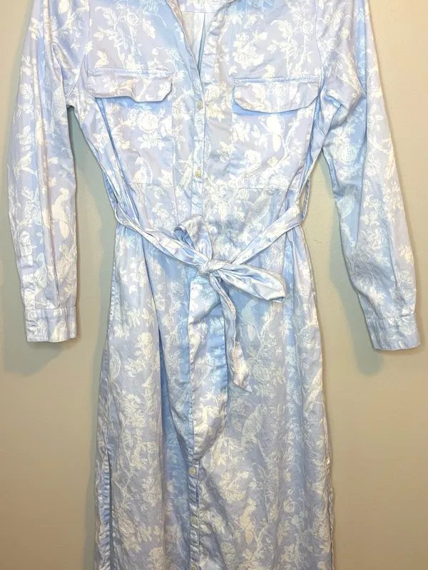 Roller Rabbit Blue White Toile Bird Floral Belted Shirt Dress Size S - Image 2