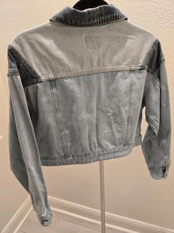 ​Wild Fable S Patchwork Denim Jacket Cropped Two-Tone Light Dark Wash Y2K - Image 5