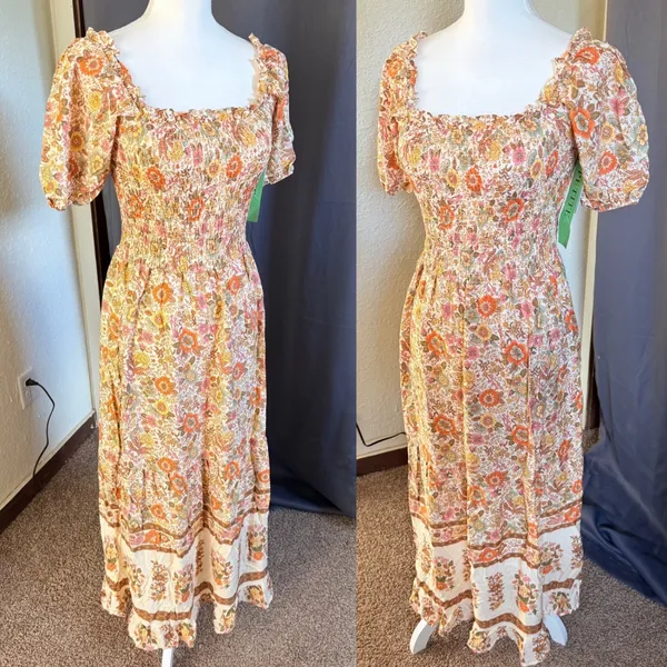 NWT Kindred Petite S Floral Smocked Maxi Dress Cottagecore Boho Prairie - Image 9