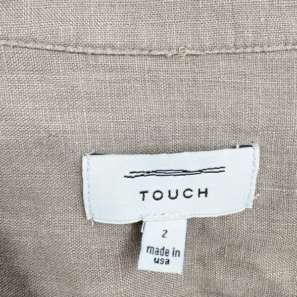 Touch Womens 100% Linen Made in USA Olive Henley Lagenlook Popover Tunic Top 2 - Image 4