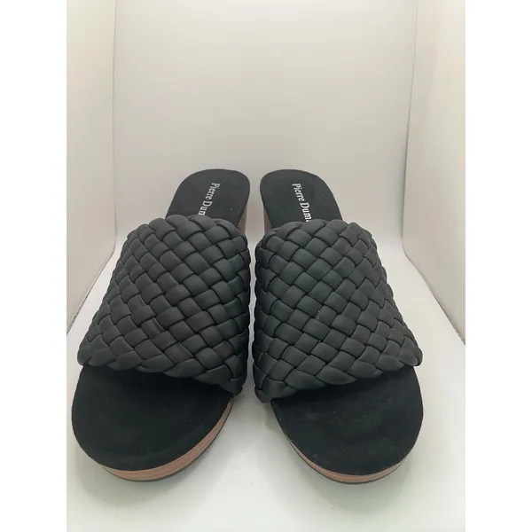 Pierre Dumas Morgen-6 Woven Chunky Heel Mules Sandal‎ Women 9 Black Boho Chic - Image 3