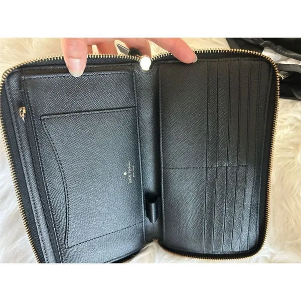 Kate Spade New York Black Gold Zip-Around & Logo Plate Kaden Wallet - Image 4