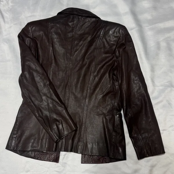 Women’s Dark Brown Leather Blazer Jacket Size L - Image 7