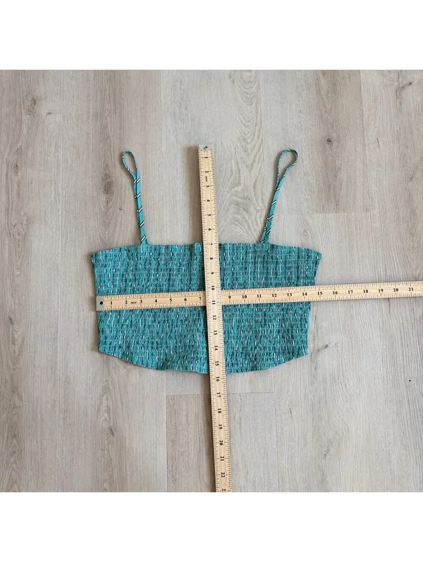 American Eagle NWOT Women's Green Striped Shirred Bandeau Crop Top Size M - Image 5