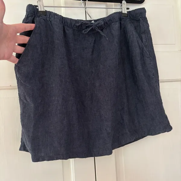 Garnet Hill Essential 100% Linen Pull On Denim Mini Skirt Pocket Chambray Size L - Image 4