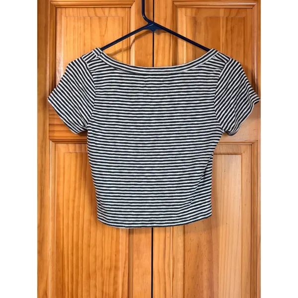 Madewell Westville Crop Tee‎ XS Striped Scoop Neck Ribbed Short Sleeve Crop Top - Image 3