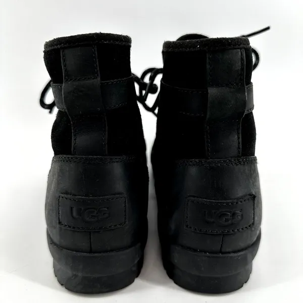 UGG Greda Waterproof Duck Boots Lace Up Suede Leather Heeled Winter Black 9.5 - Image 6