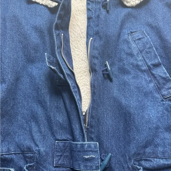 vintage, Sergio Valente denim and fleece barn coat utility coat, jacket 8 large - Image 3