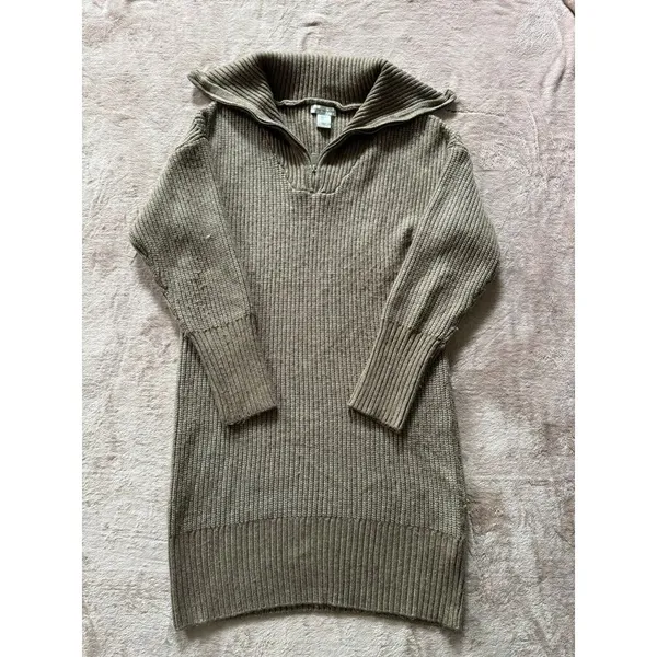Cupcakes & Cashmere Notch Collar Sweater Dress Tan Zip‎ Shawl Size Large - Image 3