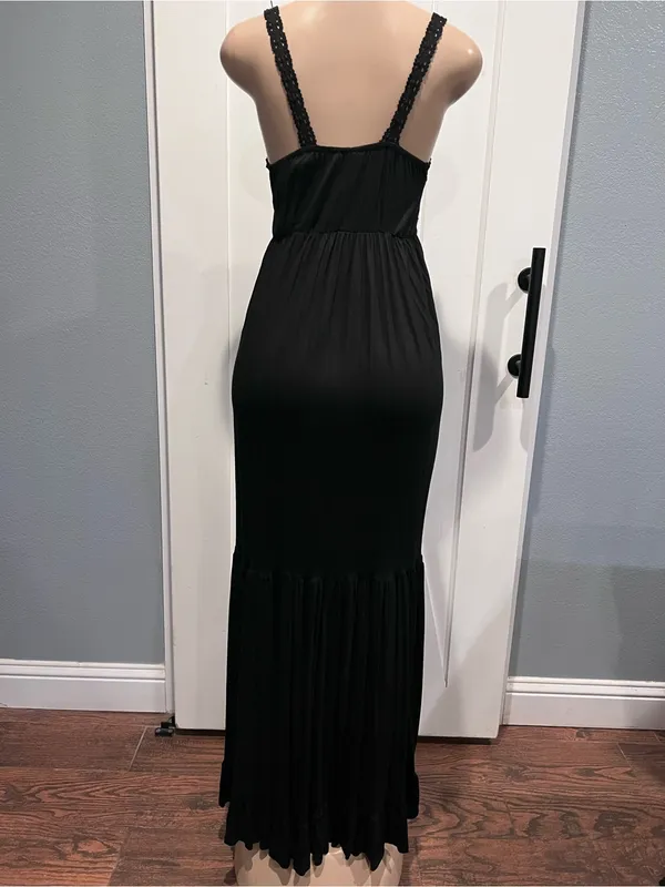 Black Lace crochet Trim Maxi Dress size M sleeveless - Image 10