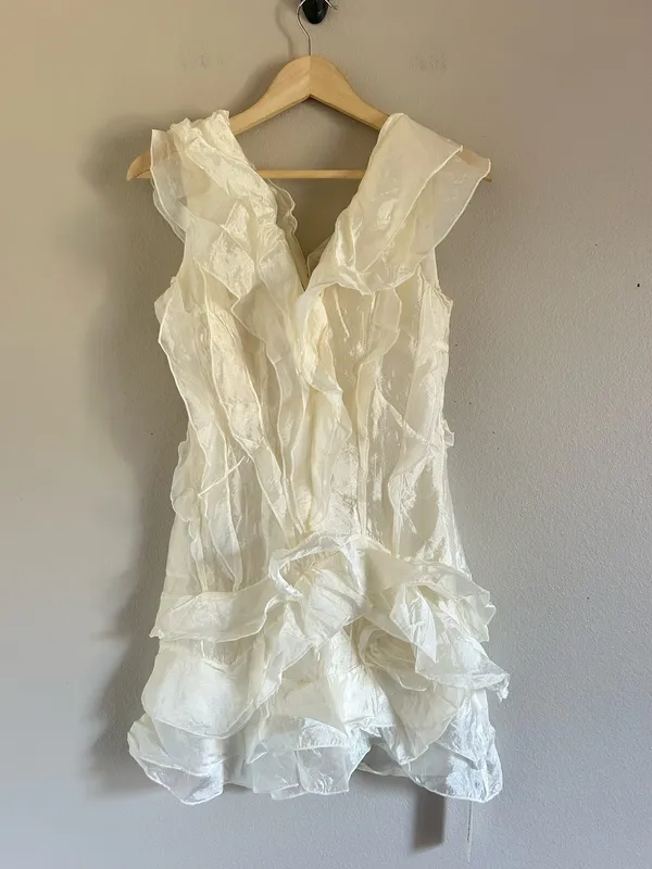 Commence Ruffled Silk Dress Without Belt Chiffon Layered Look Small NW - Image 4