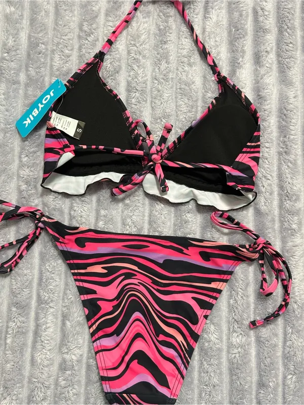 Joybik Bikini Set — Pink, Black & Purple Abstract Print — Size S — NWT - Image 6