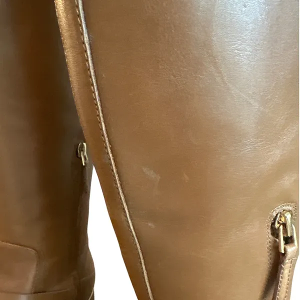 Tory Burch Sofia 40343 Cognac Leather Riding Boots Gold Buckle 8.5 - Image 13