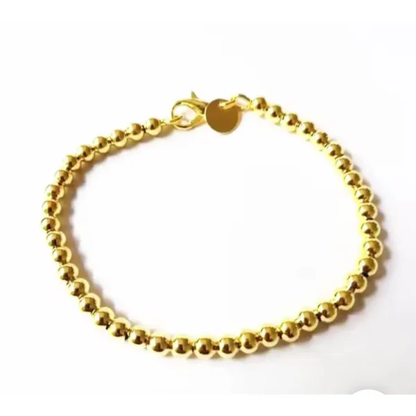 4mm Bead Ball Bracelet Minimalist Jewelry | Yellow Gold‎ Plated Sterling Silver - Image 8