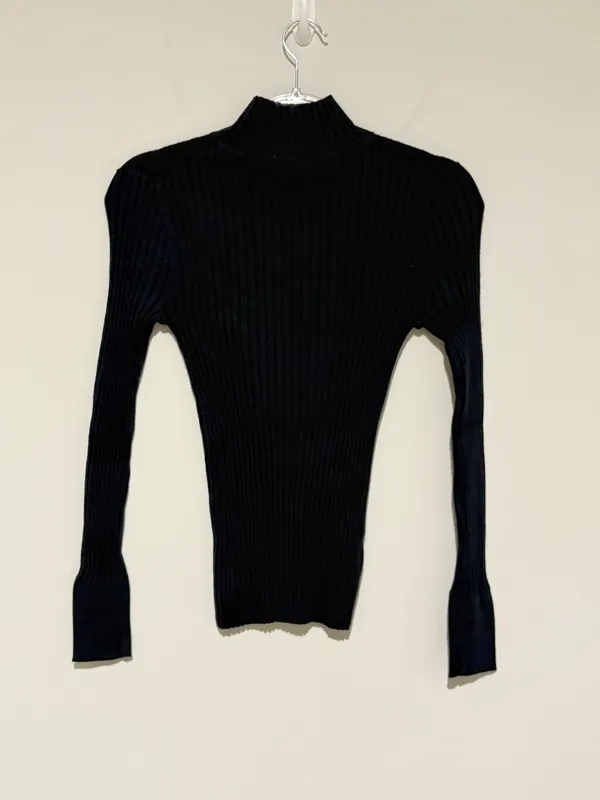Loft Ribbed Mock Neck turtleneck Women's Top navy blue size small‎ - Image 2